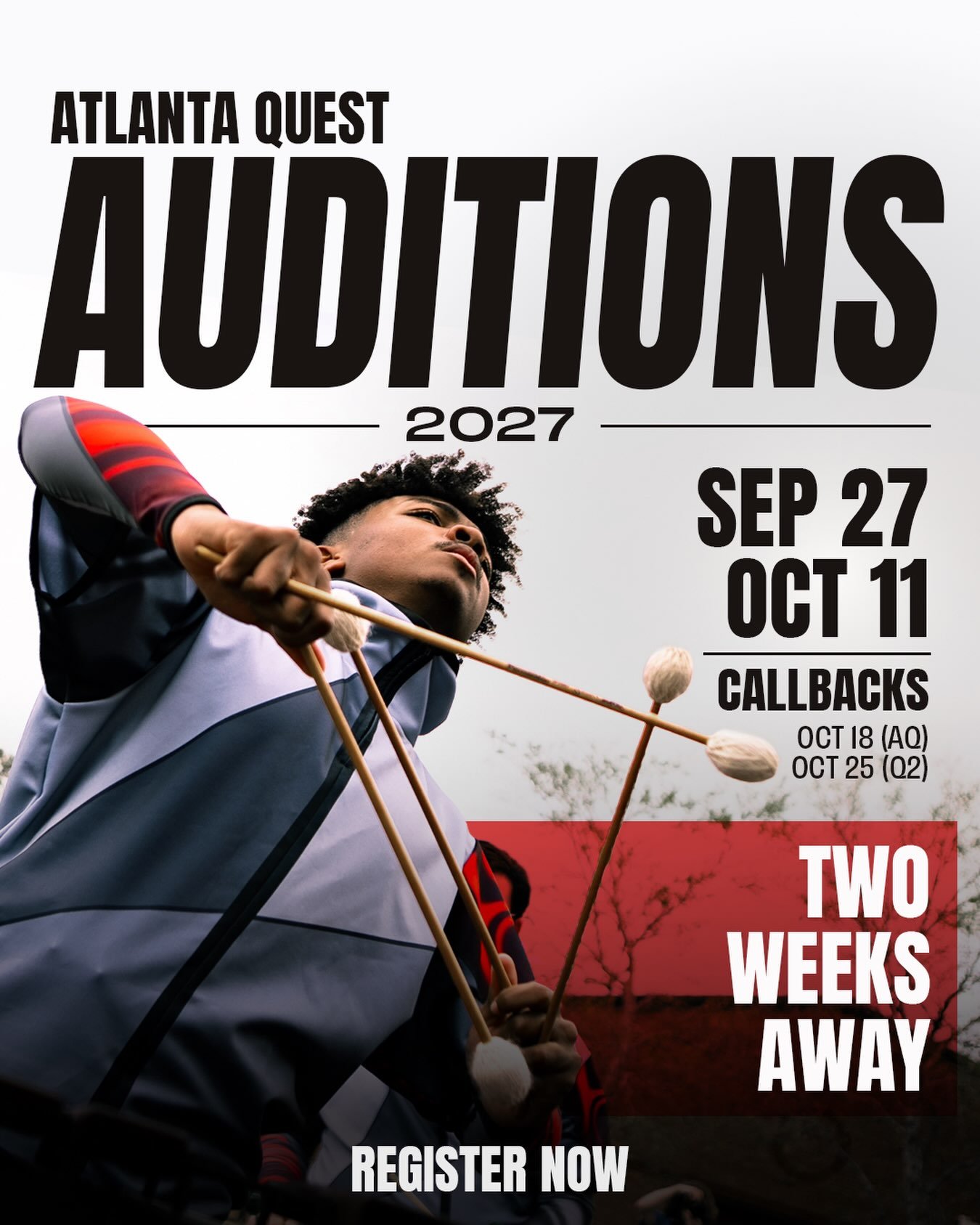 ⏰⏰TWO WEEK WARNING⏰⏰

Everything you need for auditions is in our bio! Register online, get your free packets, join our FB interest group, and buy your $1 exercise MP3s now! 

Auditions take place at Milton HS - DM with any questions

#AtlantaQuest #