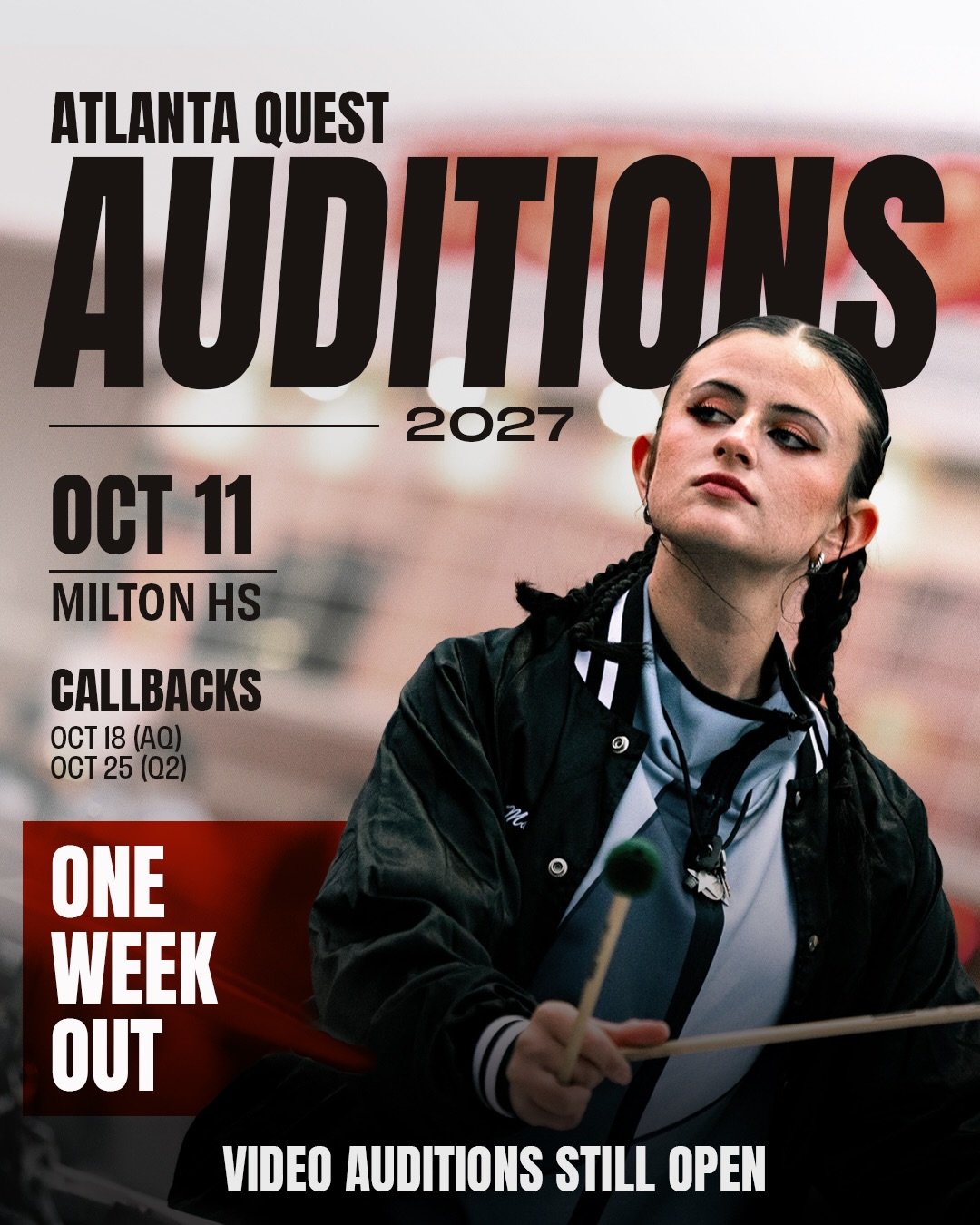 Audition number two is ‼️ONE WEEK AWAY‼️

Check out the second slide for more day-of things to know! 

Register for auditions at our link in bio and DM with any questions - AQ!!

#AtlantaQuest #AQlife #AQ27 #Q2 #WGI2027