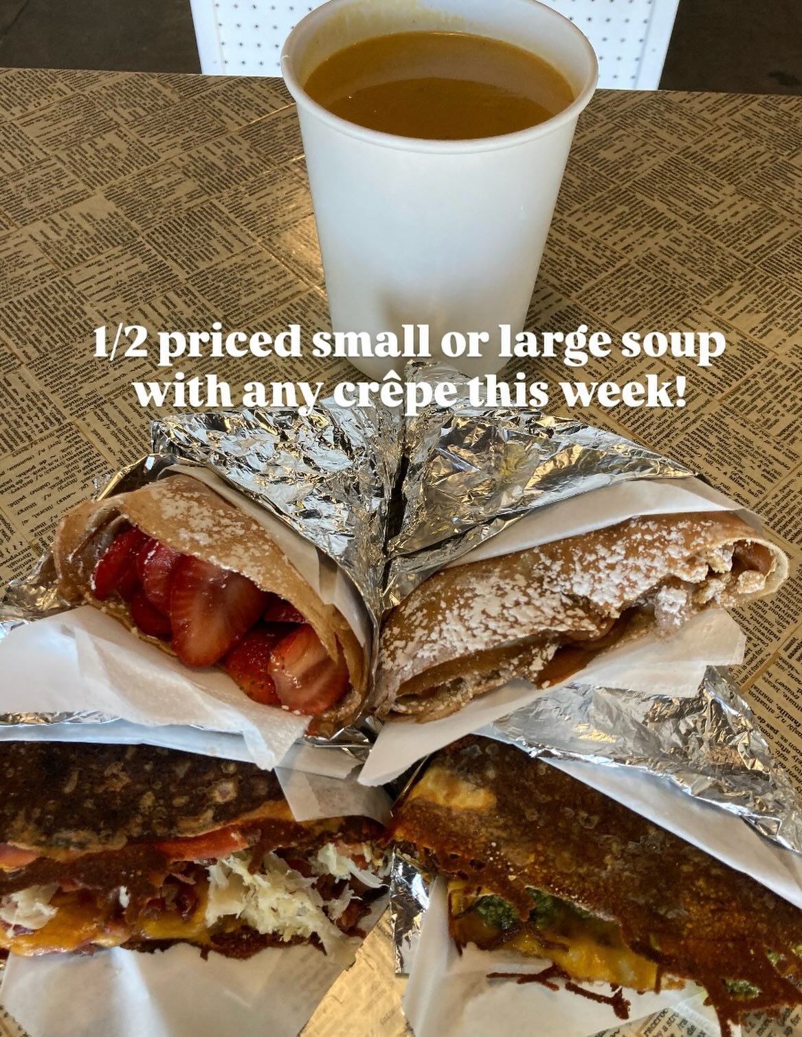 Did we just give you TOO many options? 🧐 #crepespaulette #bentonville #northwestarkansas #crepes #soups