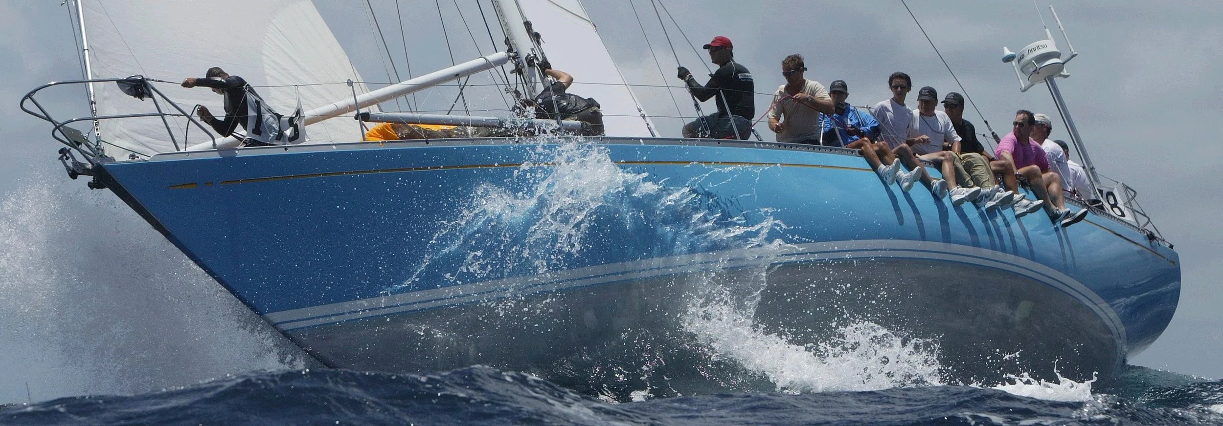 The Swan 48, designed by Sparkman & Stephens … a heavy displacement sloop with a “full” forward section, like her full keel predecessors. She requires a large genoa to drive her to windward. One of the early hybrid-designs to capitalize on the popularity of the I.O.R. rating system (International Offshore Rule, circa 1970-1983) while still sporting the characteristics of a performance-cruiser. The boat is so powerful that it proves quite unwieldy offshore for most short-handed crews crossing oceans today.