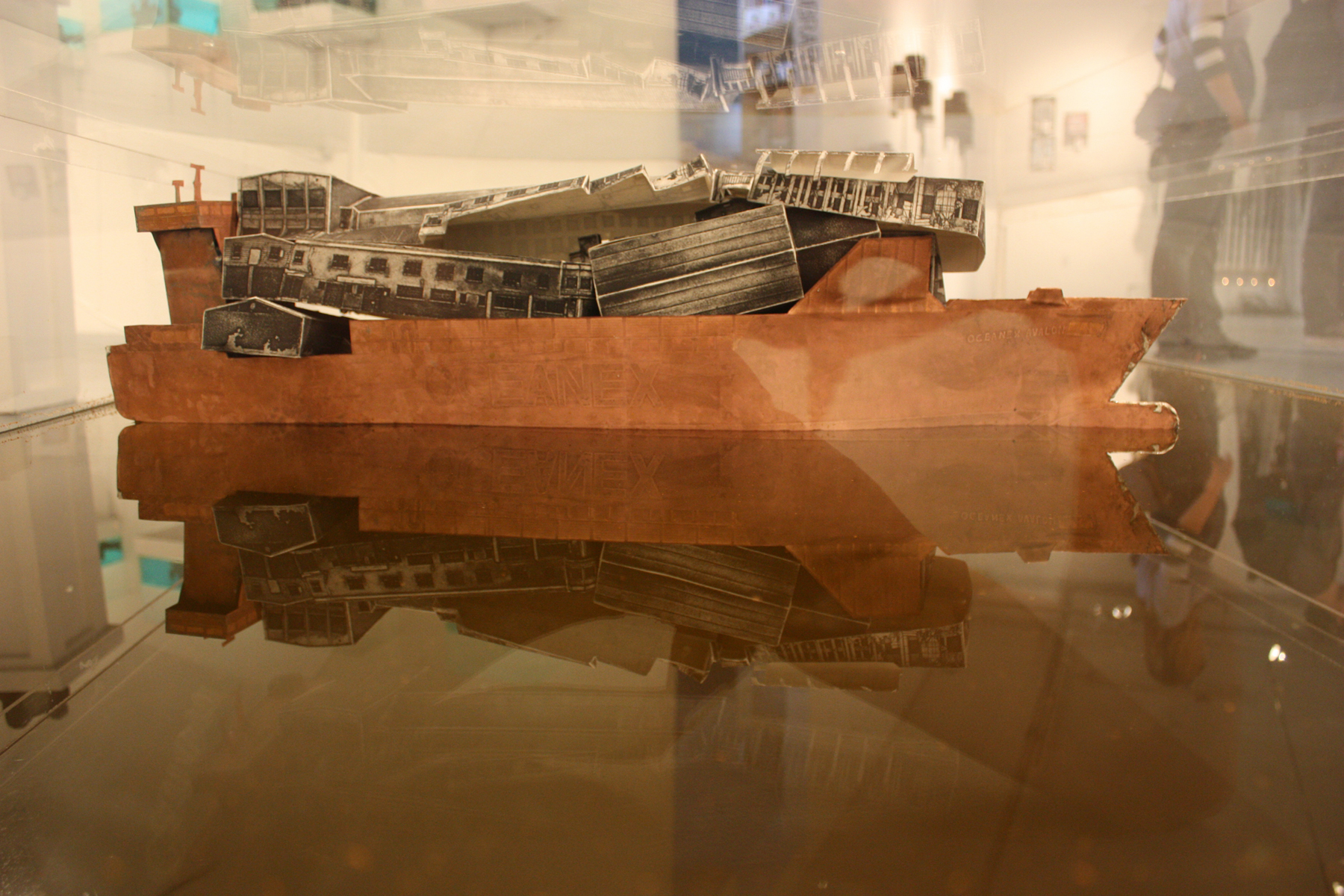 Oceanex Avalon (week 1), copper etching plates, etching on paper, ferric chloride, plexiglas, 2010.