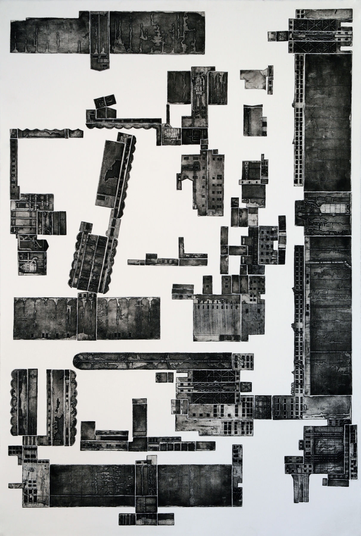 Silo no. 5, etching on paper, 44" x 30", 2008