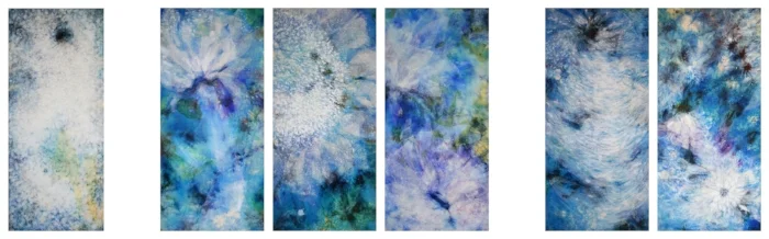 Yet I Sing a New Song (Sold) / 32” x 16” each / mixed media on Korean paper 