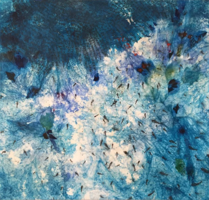 Habakkuk 5 / 18"x18" / Encaustic & Water Color on Korean Paper
