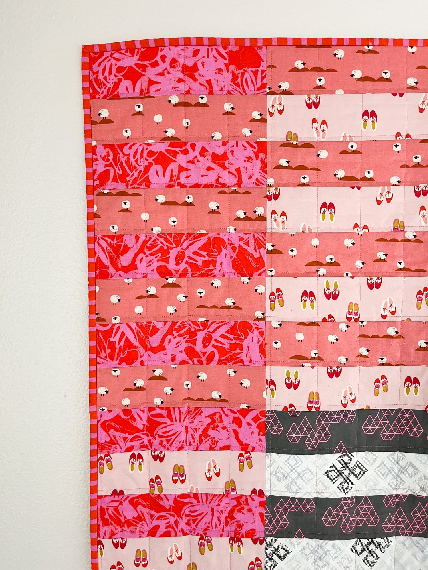 4 - Village Fete Baby Quilt in Pink - La Bizarra Handmade Baby Clothes Quilt, Patchwork, Raleigh, North Carolina