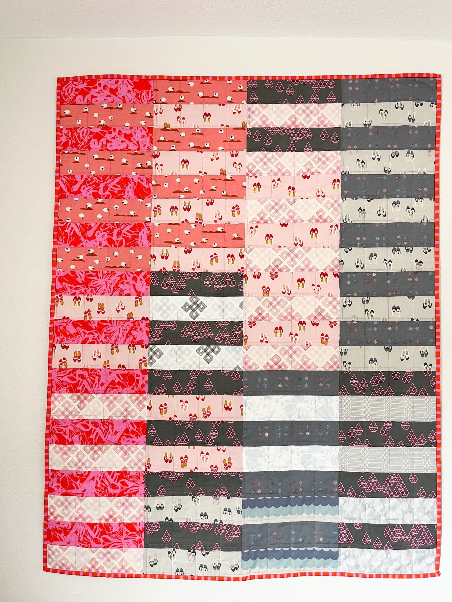 2 - Village Fete Baby Quilt in Pink - La Bizarra Handmade Baby Clothes Quilt, Patchwork, Raleigh, North Carolina