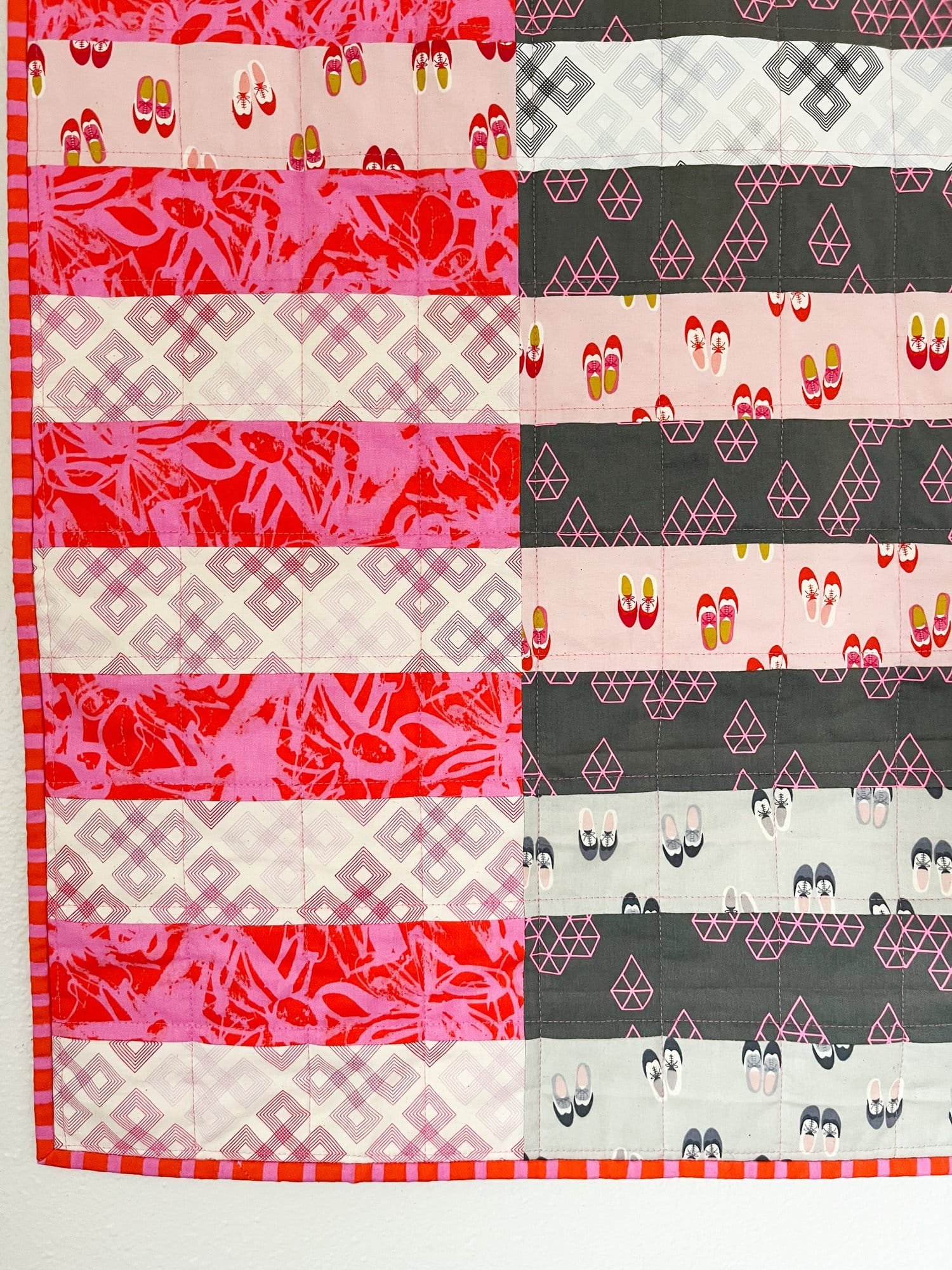 5 - Village Fete Baby Quilt in Pink - La Bizarra Handmade Baby Clothes Quilt, Patchwork, Raleigh, North Carolina