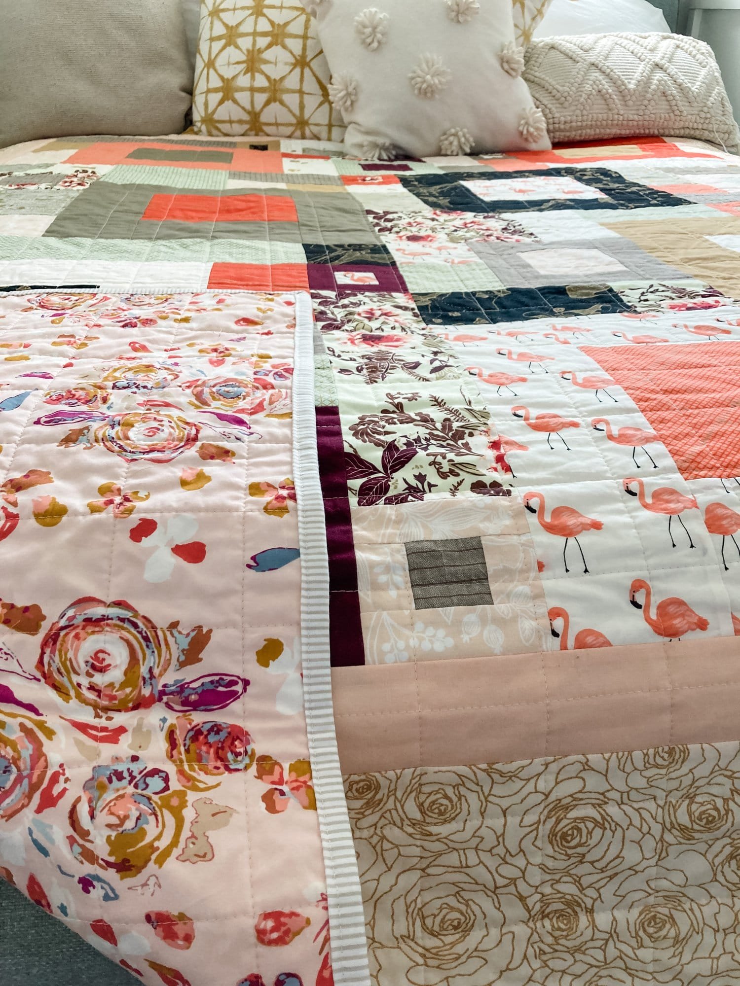 2 - Art Nouveau Squared Quilt - La Bizarra Handmade Custom Quilt - Modern Patchwork, Raleigh, North Carolina