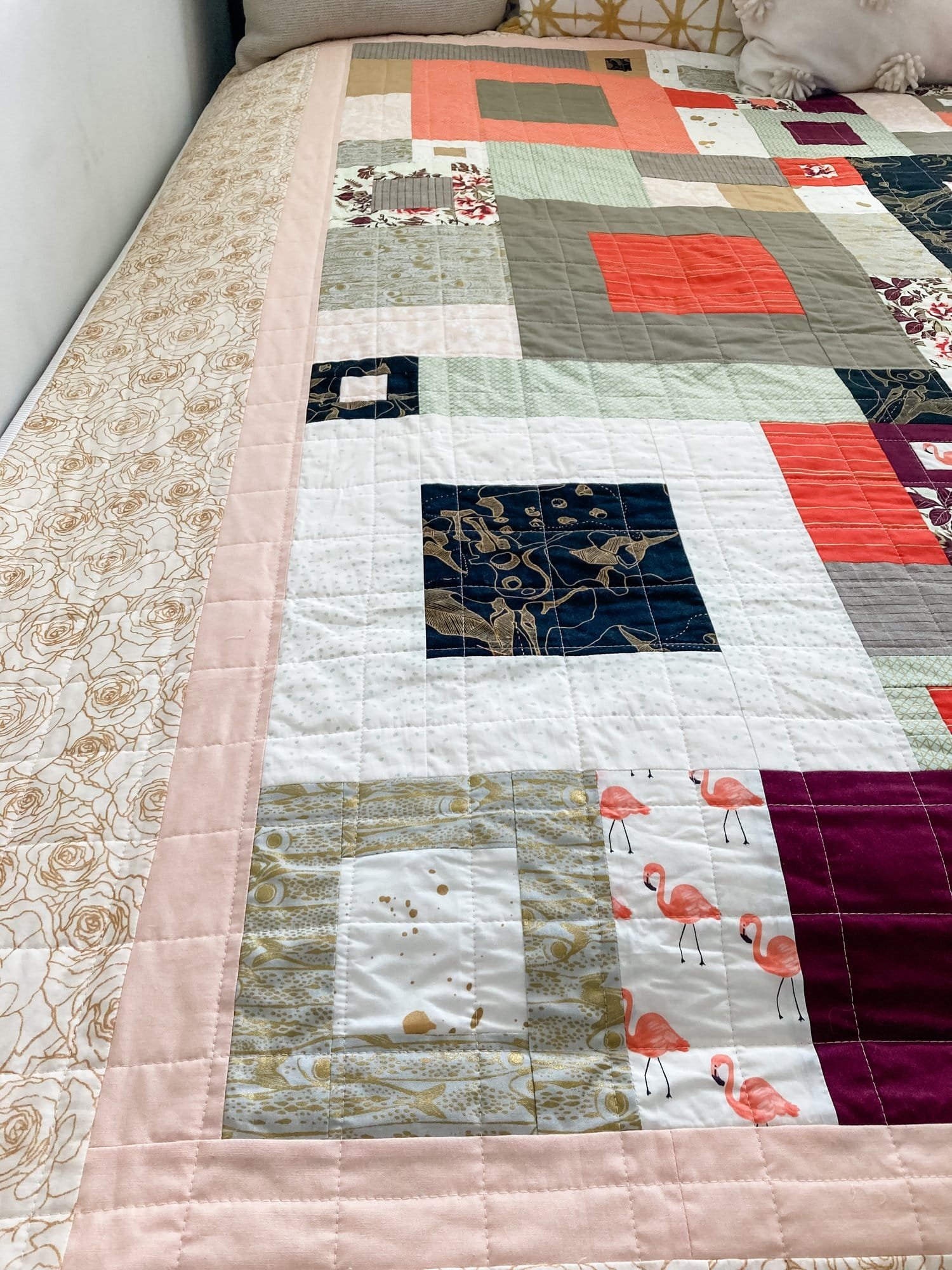 5 - Art Nouveau Squared Quilt - La Bizarra Handmade Custom Quilt - Modern Patchwork, Raleigh, North Carolina