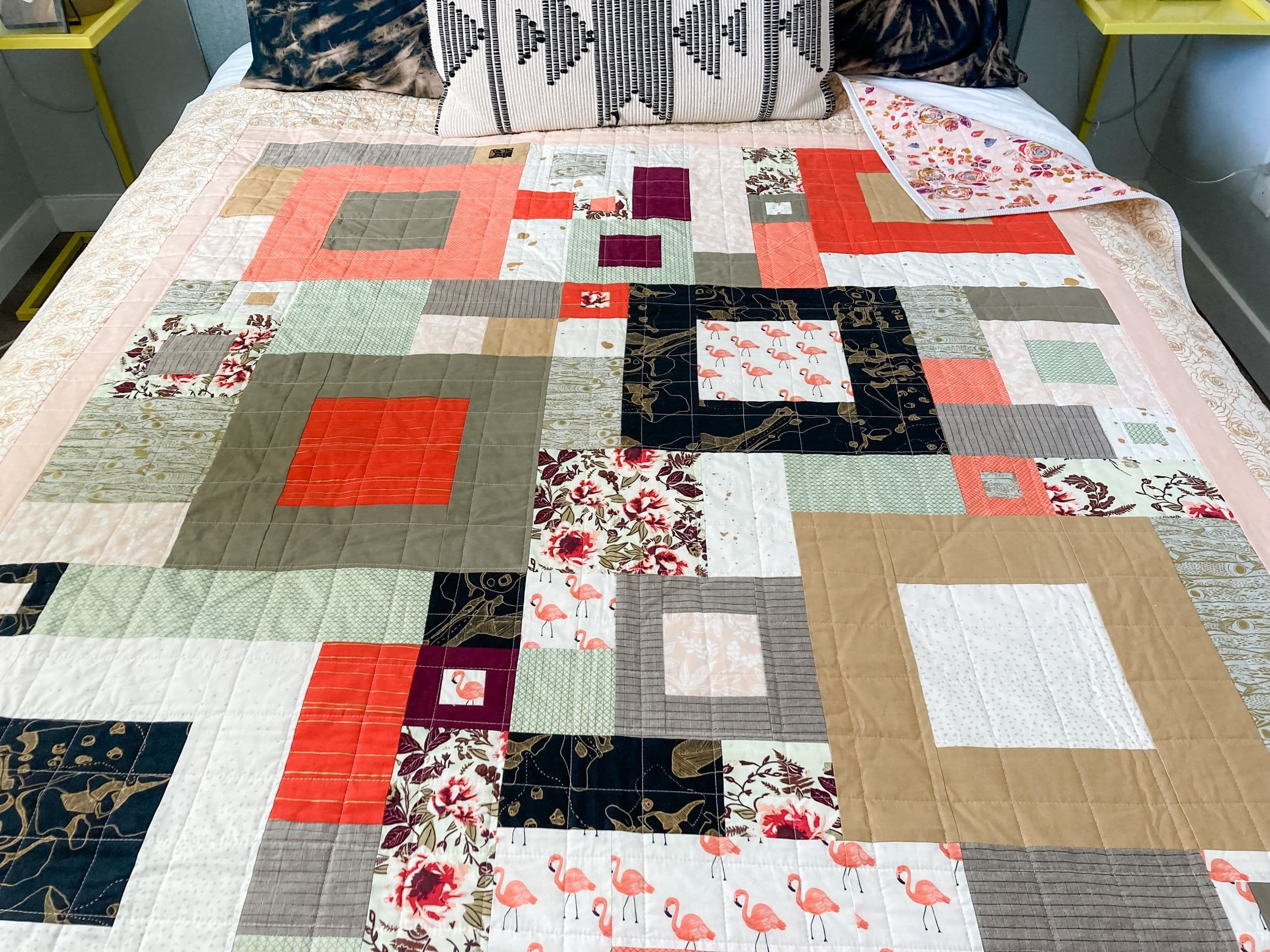 7 - Art Nouveau Squared Quilt - La Bizarra Handmade Custom Quilt - Modern Patchwork, Raleigh, North Carolina
