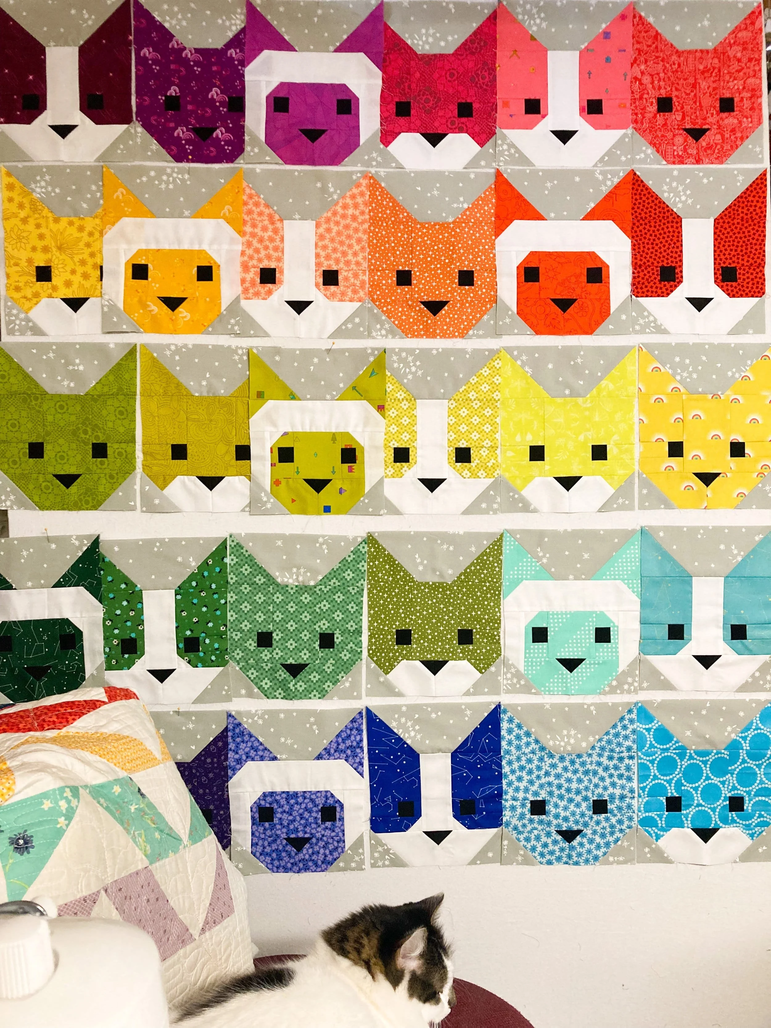 Rainbow Kitty - La Bizarra Custom Rainbow Quilt - Handmade Patchwork, Raleigh, North Carolina