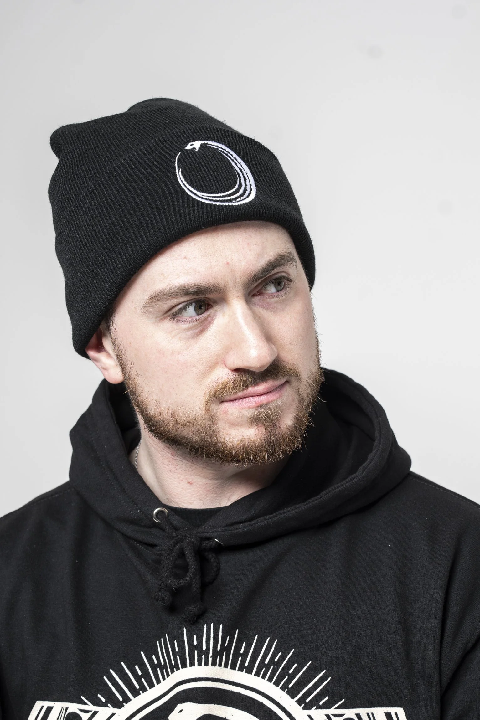 Embroidered Ouroboros Black Beanie Hat