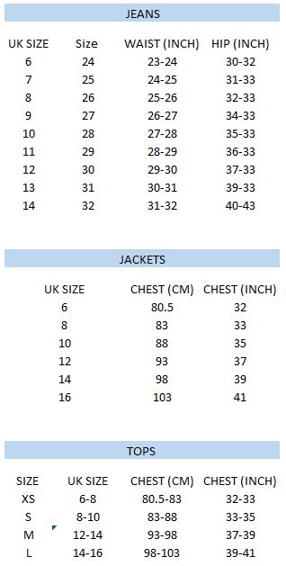 Skinny Jeans Size Chart