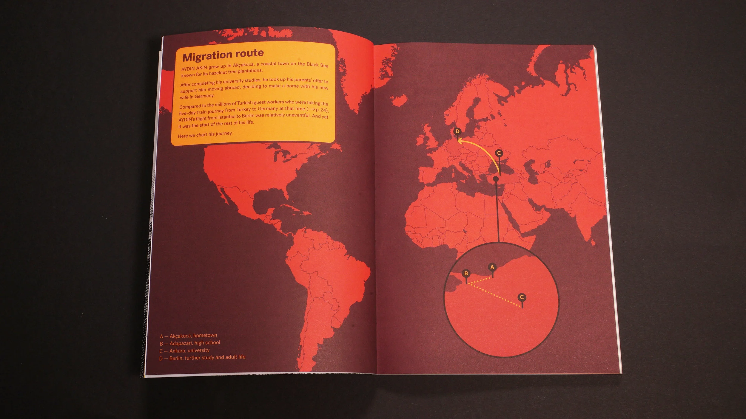 A map of AYDIN AKIN's migration route from Issue 01