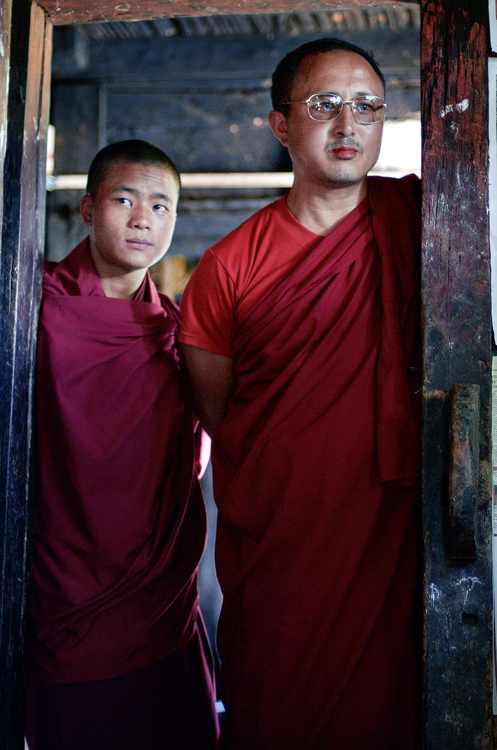 Thinley Dorjee (left) with his teacher during a puja (religious ritual) 10.09.07 Eusakha.
