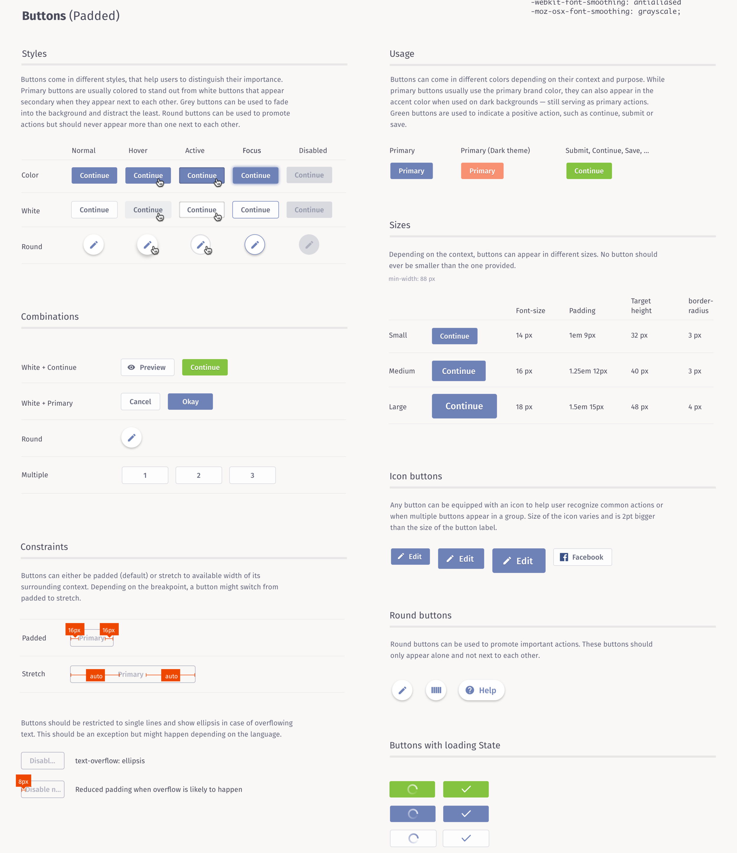 Example of the static style guide that later turned into a living style guide.