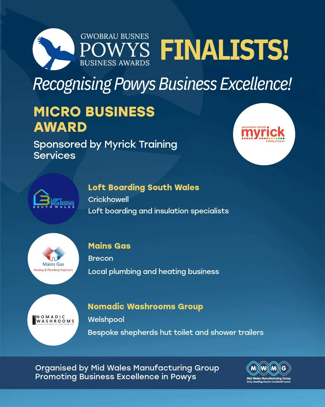 GWOBRAU BUSNES POWYS BUSINESS AWARDS FINALISTS! 📣

MICRO BUSINESS AWARD
Sponsored by Myrick Training Services (@myricktrainingservices)

Loft Boarding South Wales (@loftboardingsouthwales)
Crickhowell
Loft boarding and insulation specialists

Mains 
