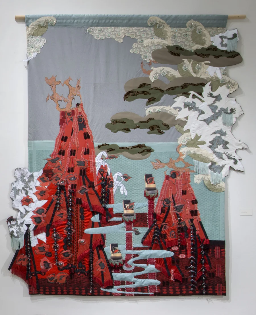 Lindsay Rhyner, Cinder Cone , fabric, beads, acrylic, 2017. Photo courtesy of the artist