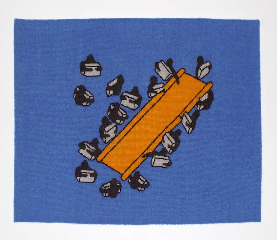Erika Diamond, Airline Series: The Raft, 30” x 36”, handwoven alpaca tapestry, 2017. Photo courtesy of the artist
