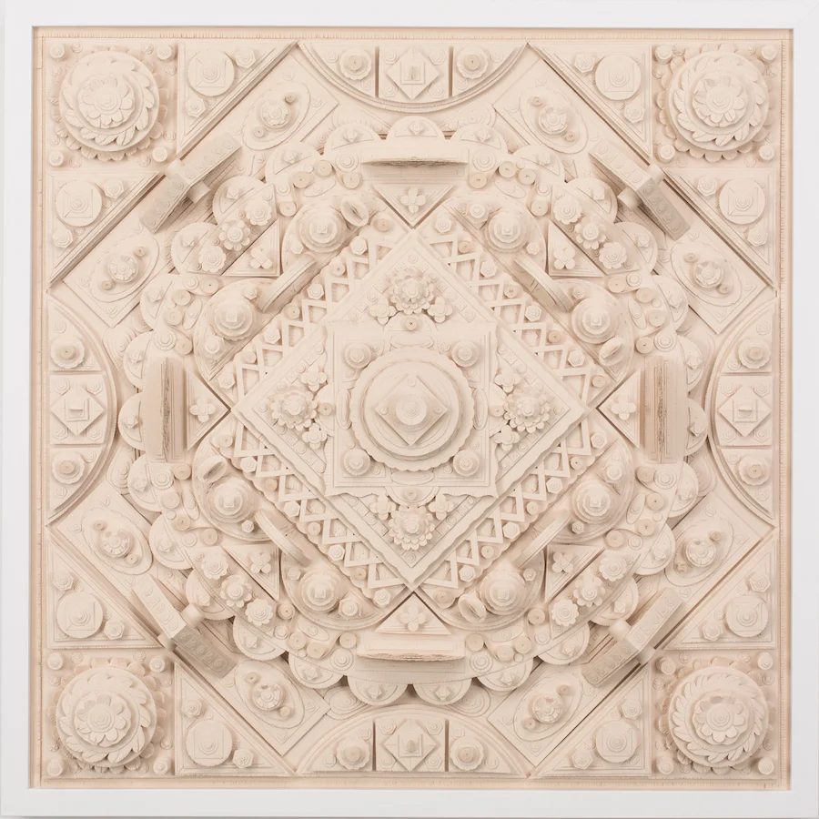 Michael Velliquette, Untitled 1 (Rupa), 2017, paper sculpture, 25" x 25" x 3". Courtesy the artist and David Shelton Gallery, Houston, TX. Photo credit: Jim Escalante