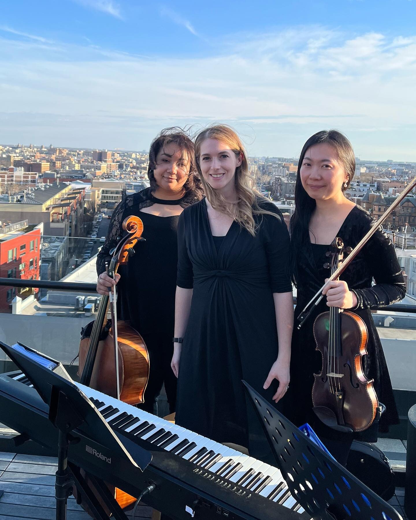A stunning rooftop #wedding ceremony at @thelinehotel 

Unrelated words of wisdom: in a wind vs. hair duel, the wind always wins! 😅

#weddingmusicians #amaristrio #pianotrio #violincellopiano #dcweddingmusicians #dcmusicians