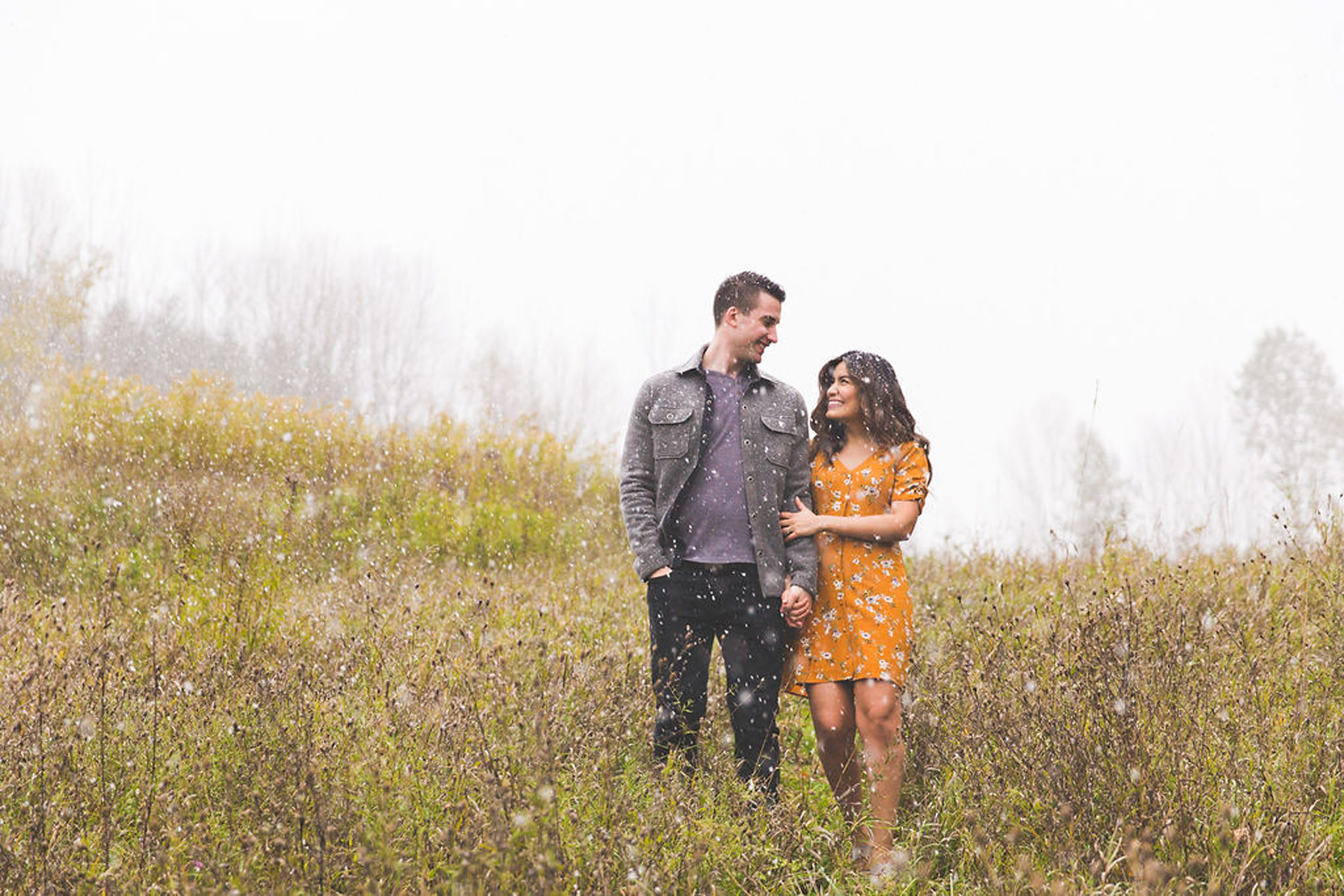 Snowy autumn engagement session in Owen Sound