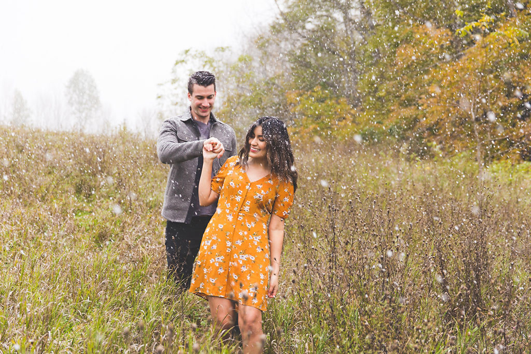 snowy autumn engagement session in Owen Sound
