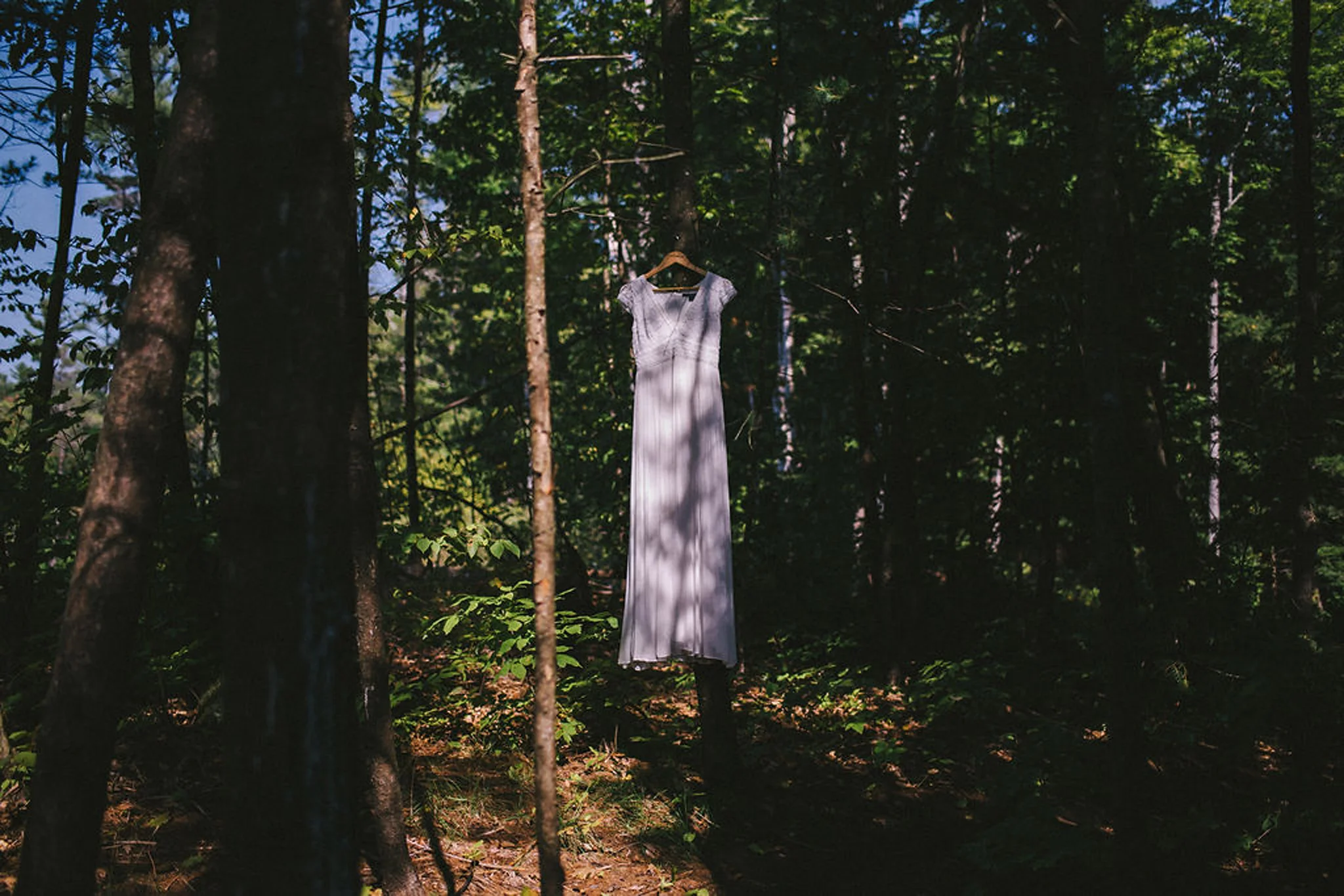 Boho wedding dress at a camp wedding in Georgian Bay