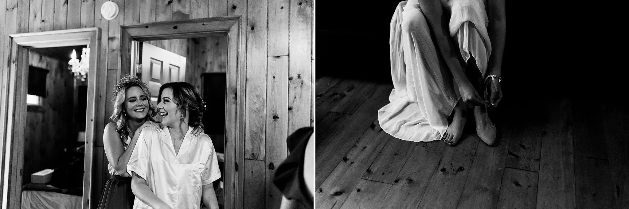 Boho bride getting ready for her camp wedding