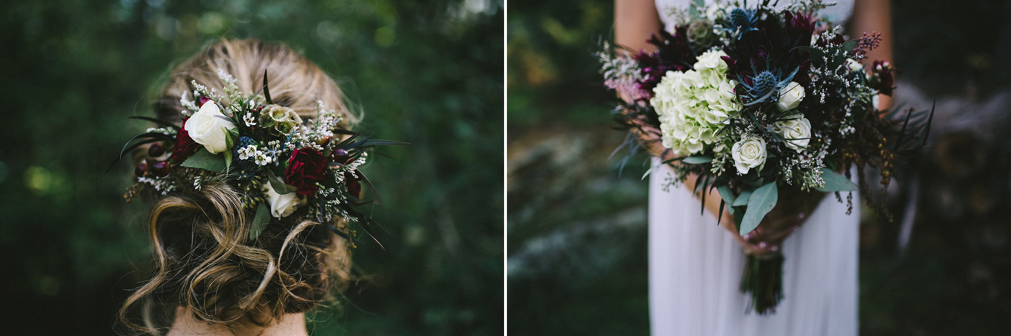 Burgundy wedding bouquet and hair comb