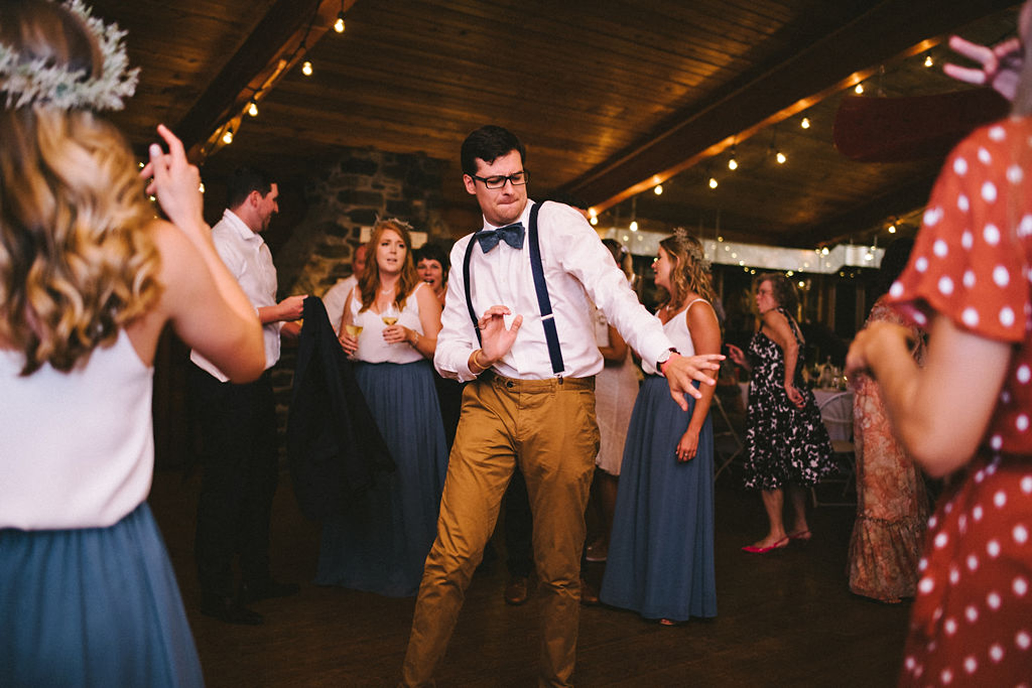 sweet dance moves from groomsman at Parry Sound camp wedding