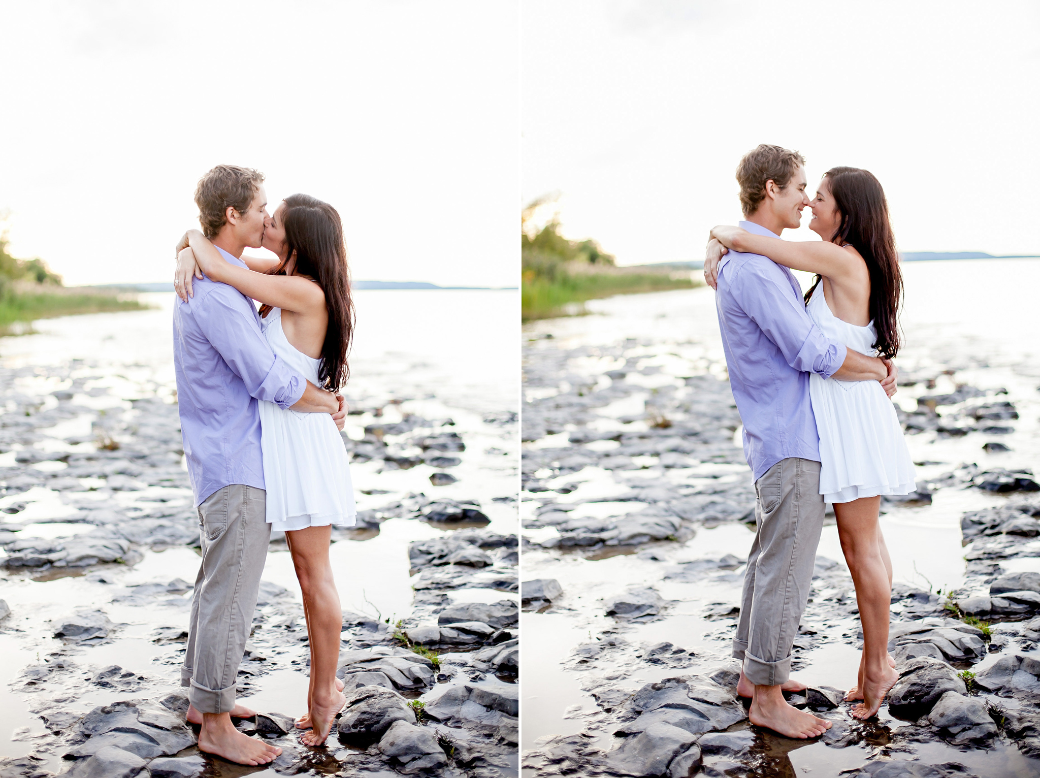 couple kiss on the shores of georgian bay during craigletih enga