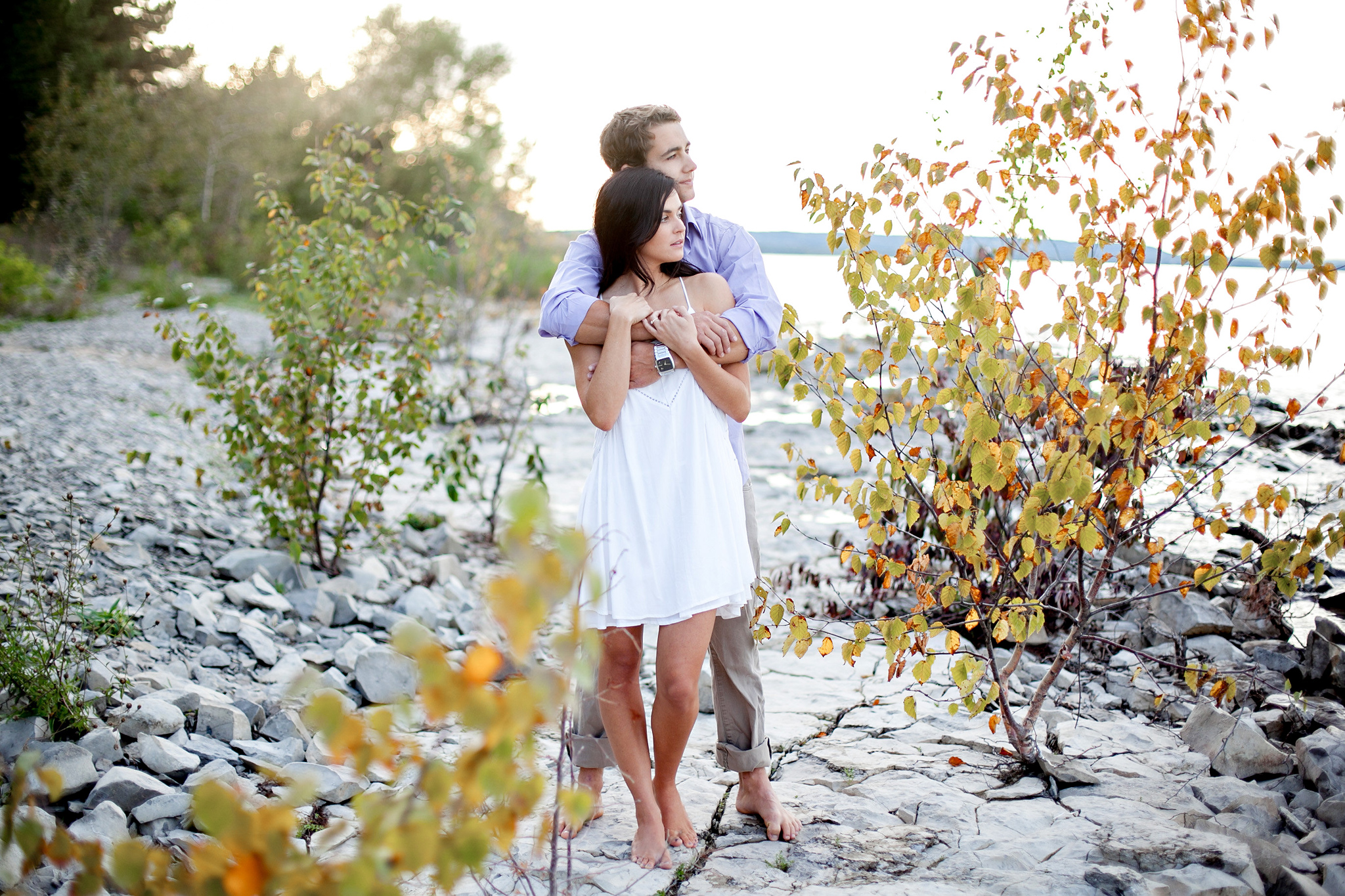 beautiful couple on the shores of Georgian Bay during craigleith