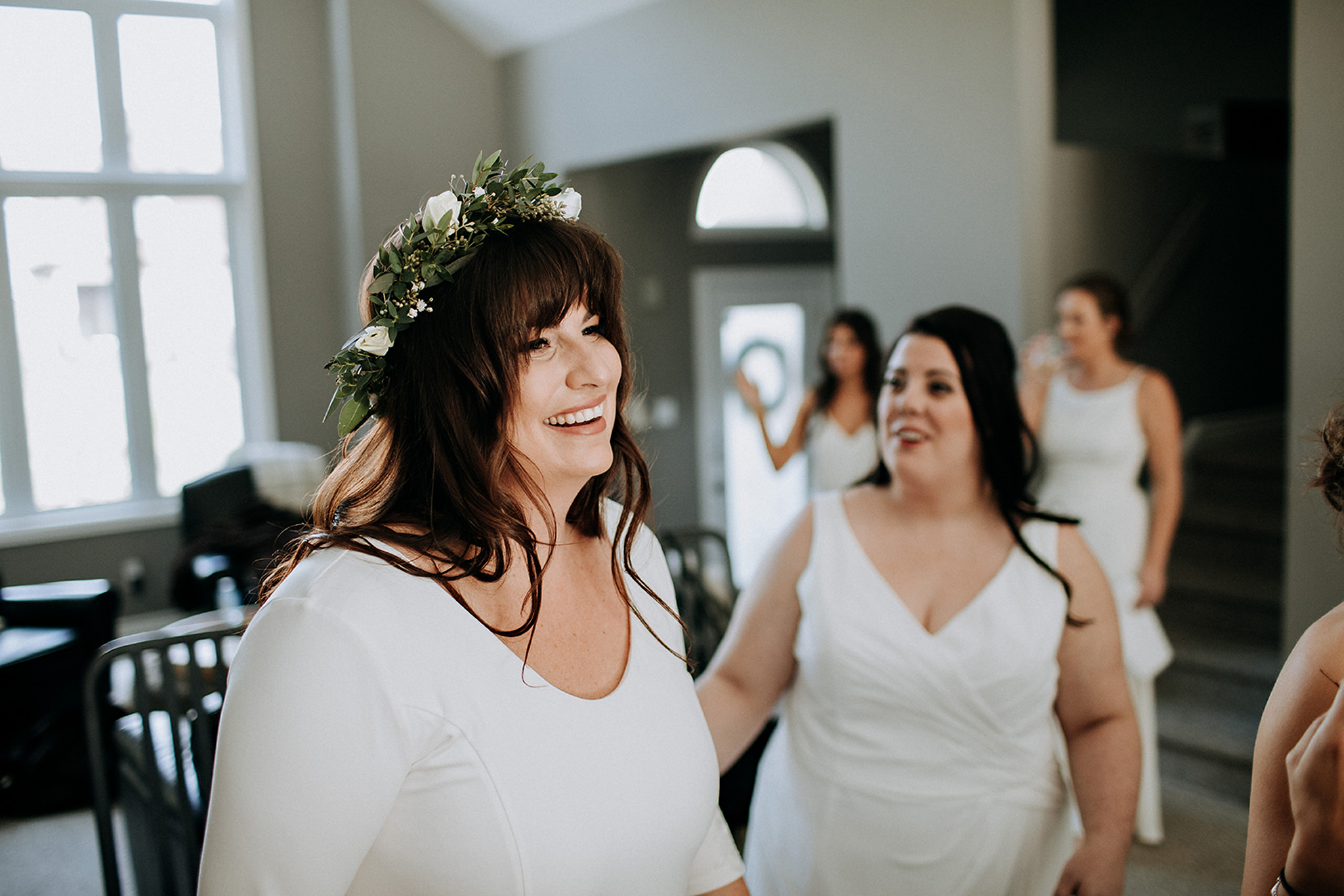 smiling bride getting ready for meaford barn wedding