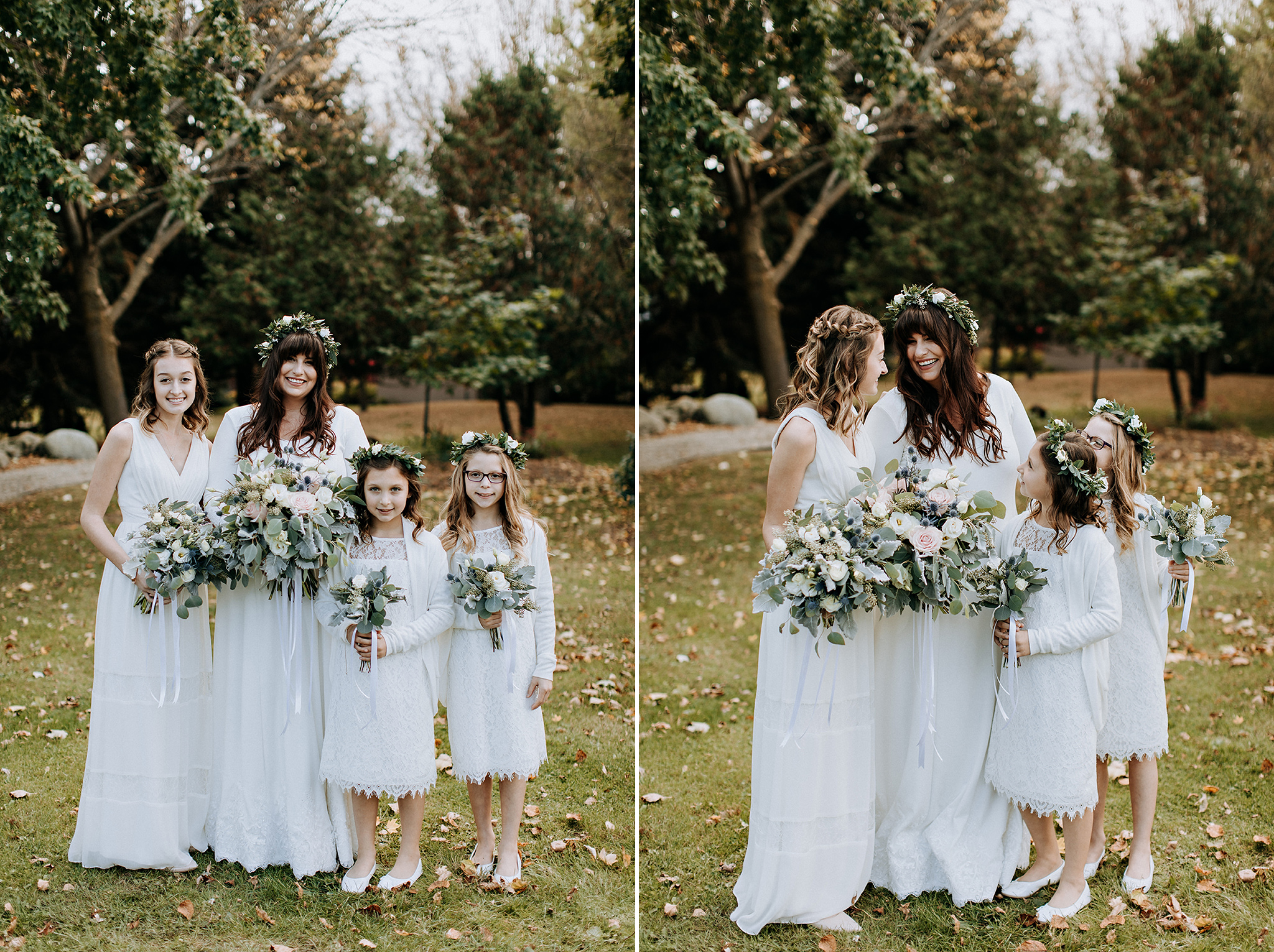 portrait bride and flower girls at meaford barn wedding