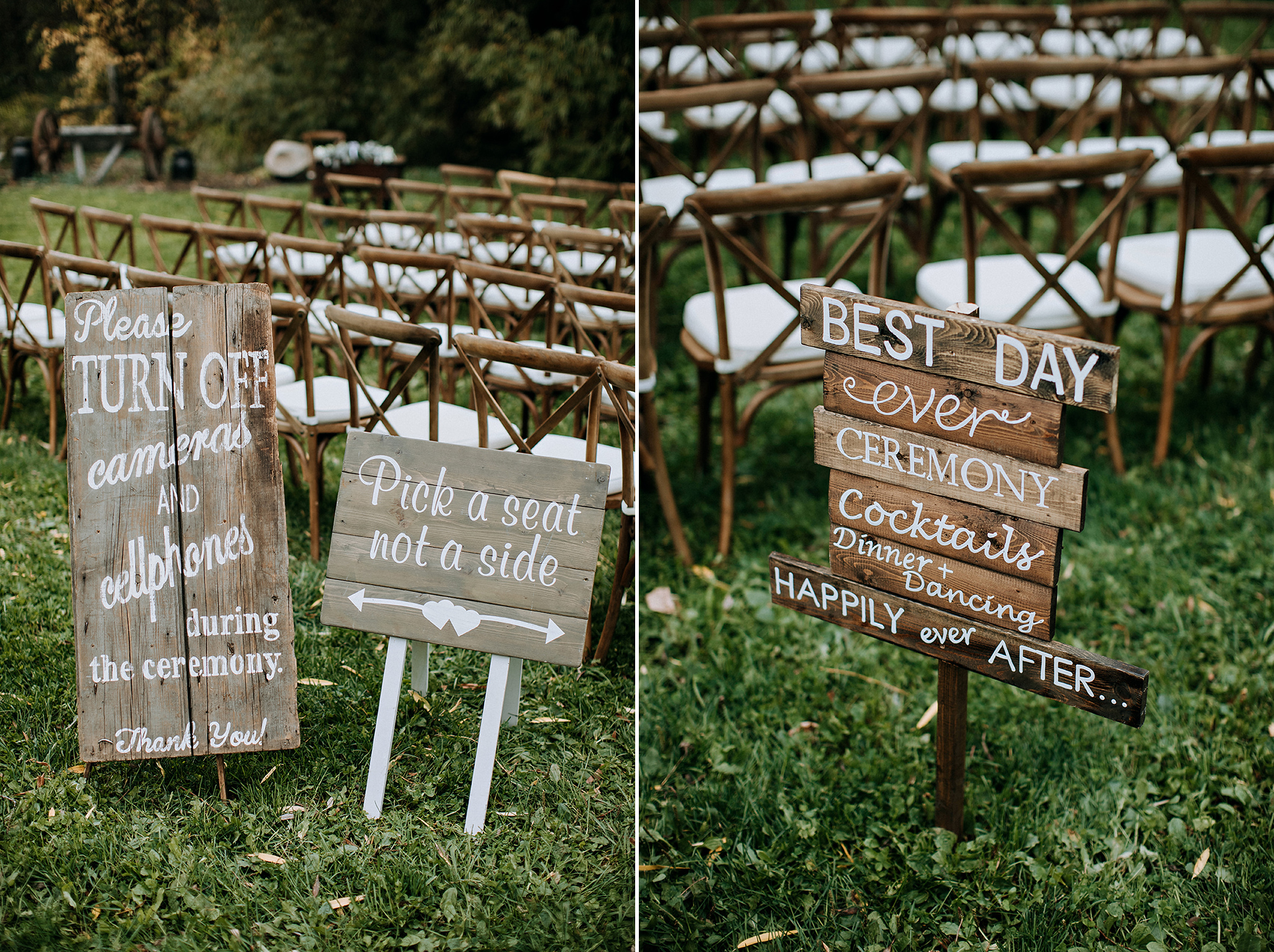 handwritten wedding signs on barn board at meaford wedding