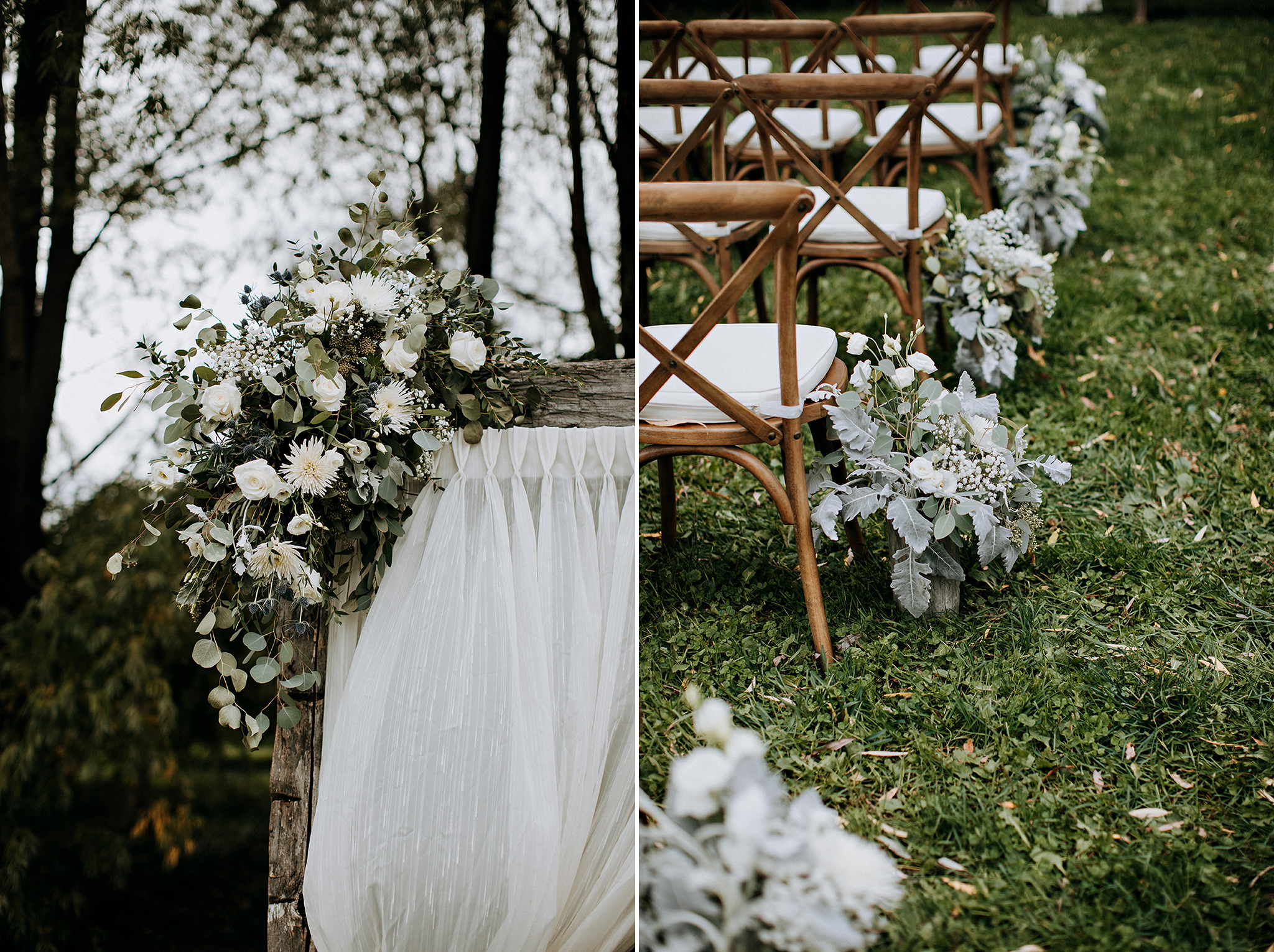 blush and white wedding flowers at outdoor ceremony in meaford