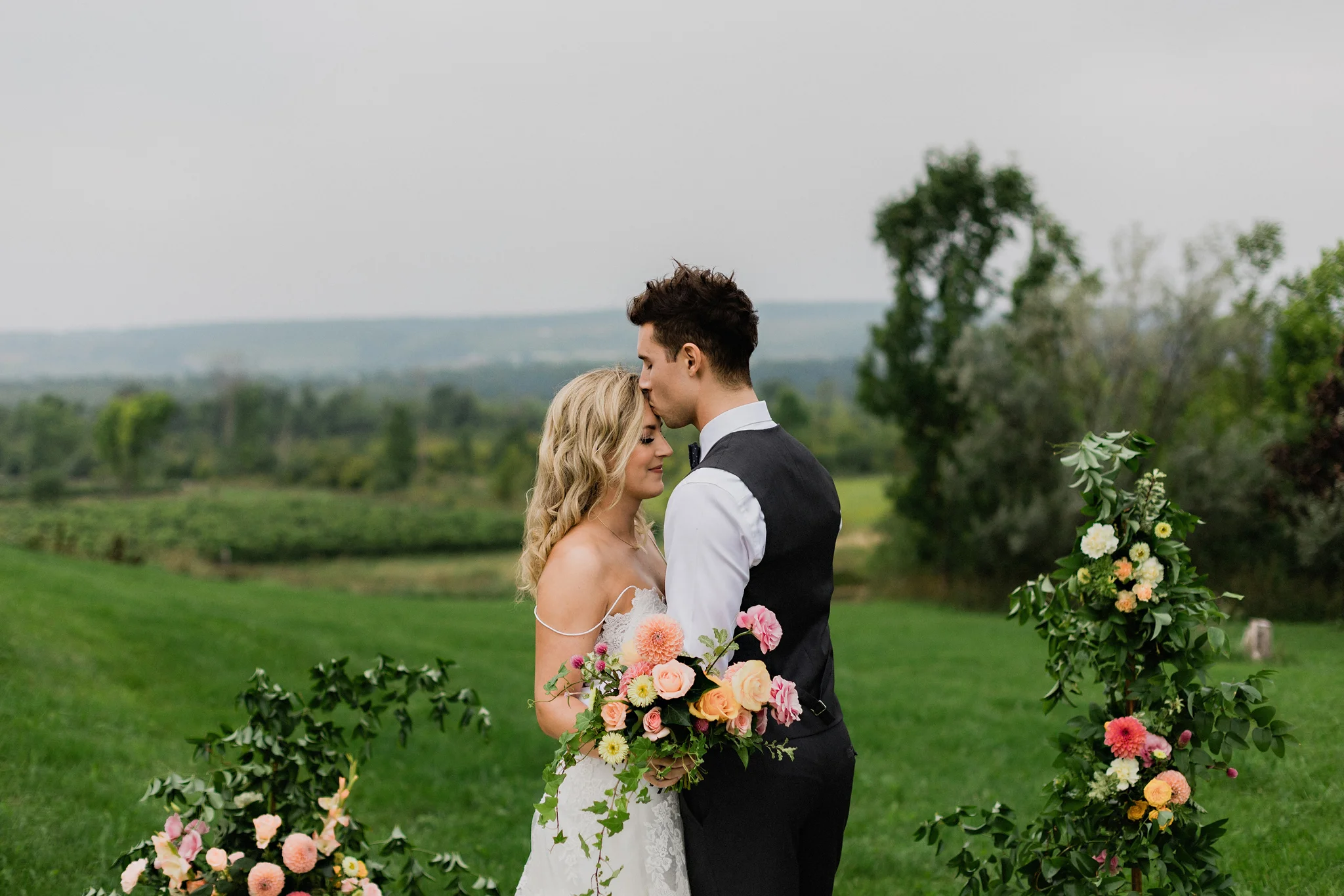 Beautiful bride and groom portrait at Coffin Ridge Boutique Wine