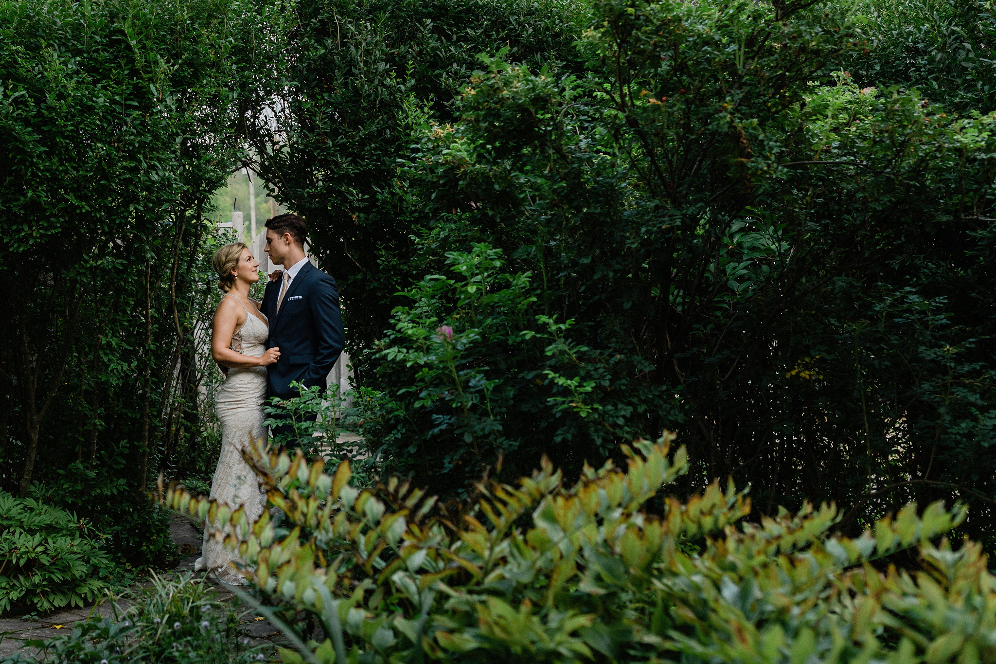 Bride and groom portraits in the magical garden at Coffin Ridge 