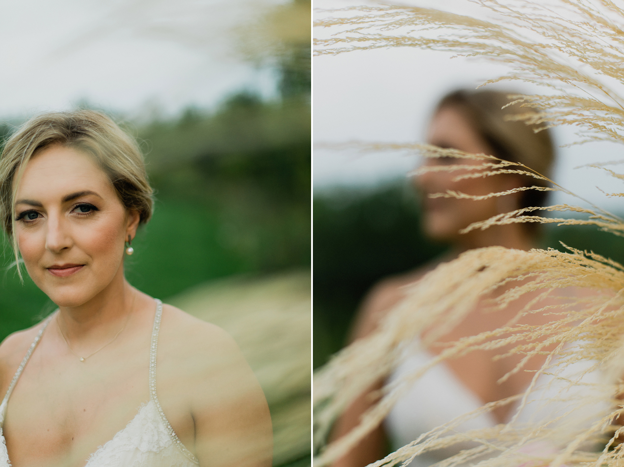 Beautiful bridal portrait with dried grasses