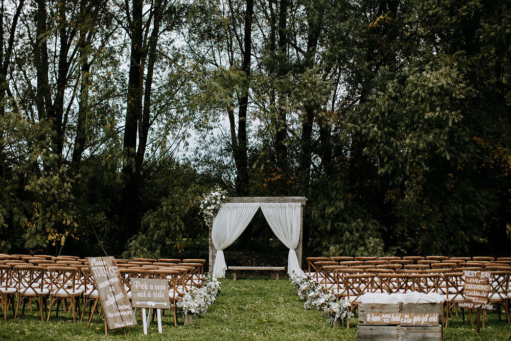 boho outdoor ceremony site at meaford barn wedding