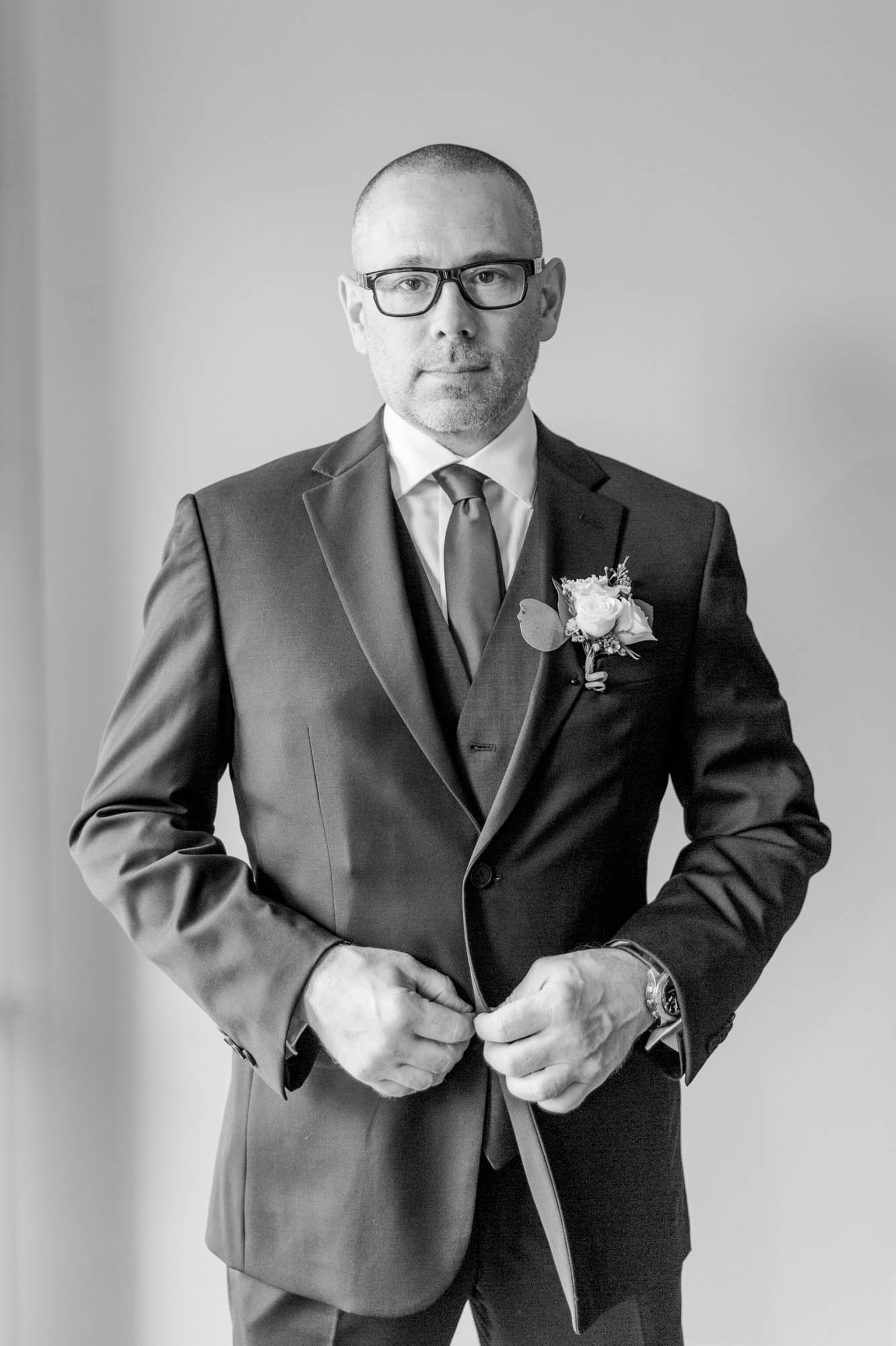 Groom getting ready at Walters Falls Inn and Spa