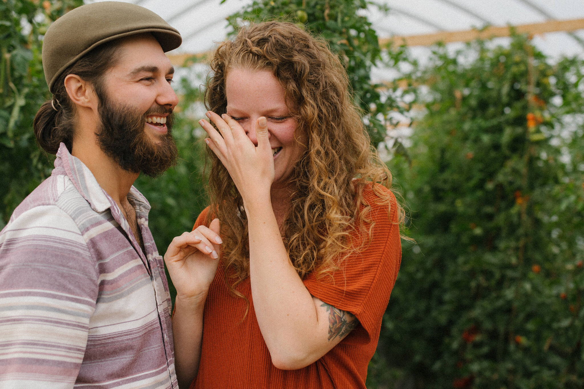 Emotional after surprise proposal at Harvest Moon Farm in Meafor