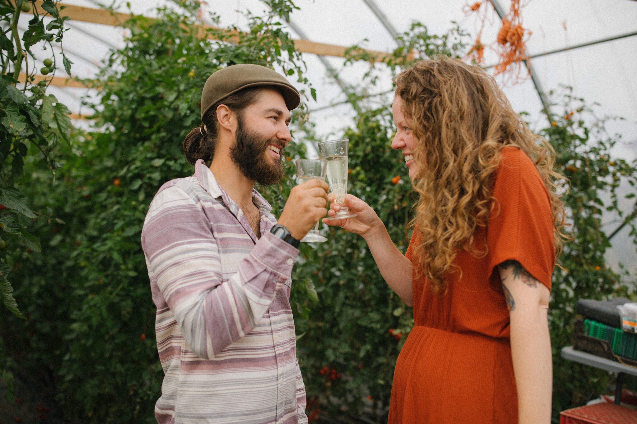 Celebrating right after surprise proposal at Harvest Moon Farm