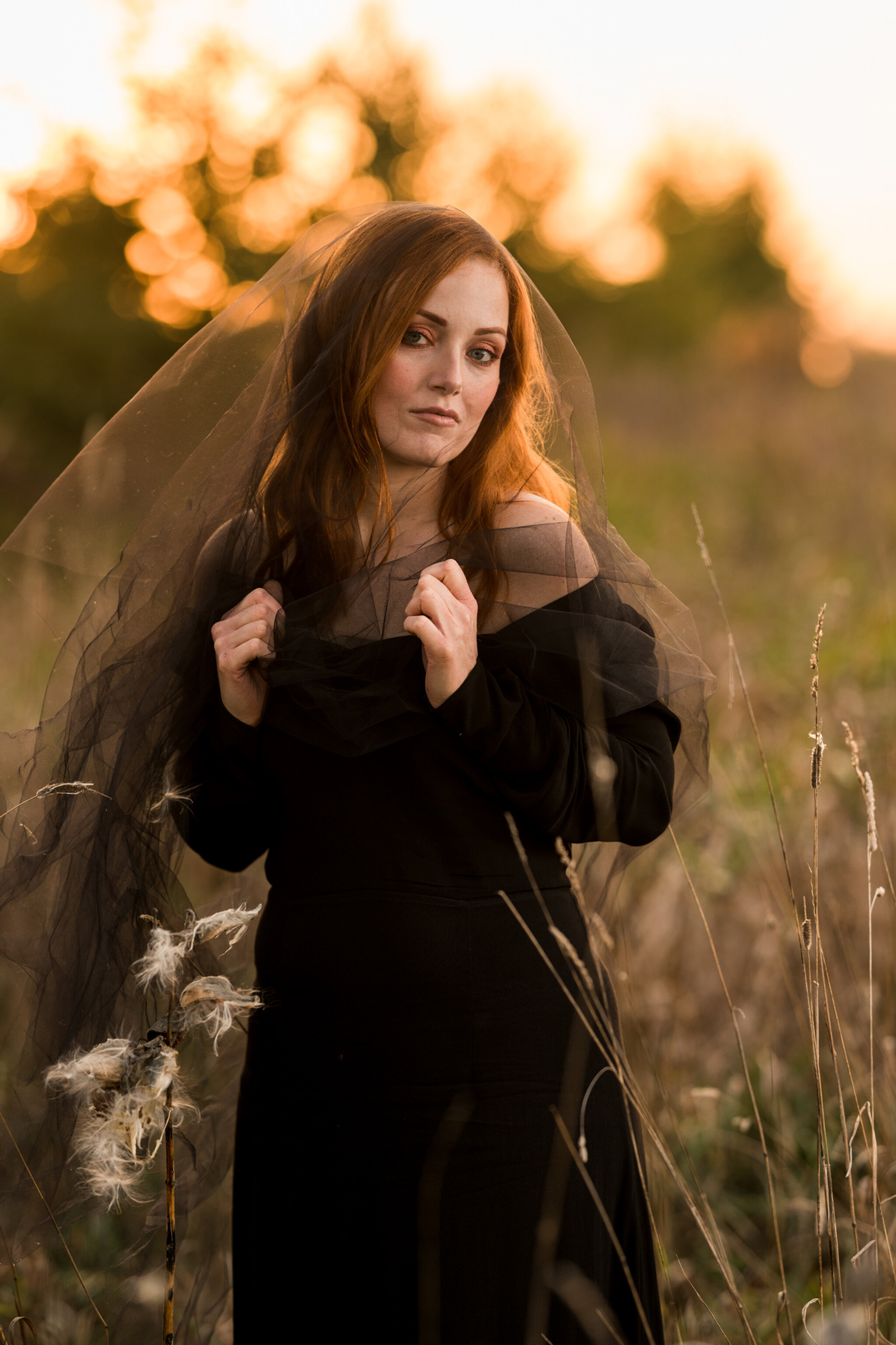 gothic creative portrait session in Georgian Bay forest with bla