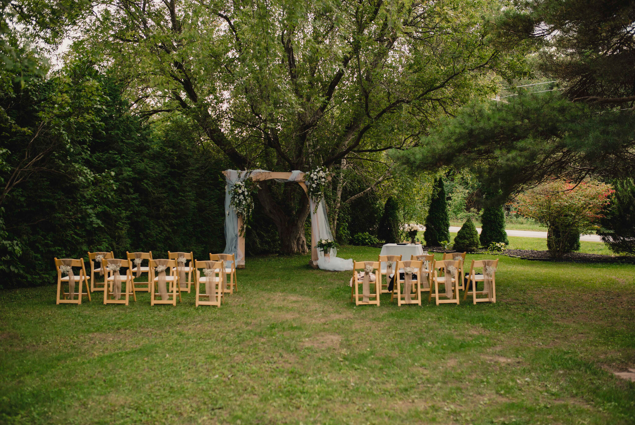 Intimate Backyard wedding ceremony site in Georgian Bay