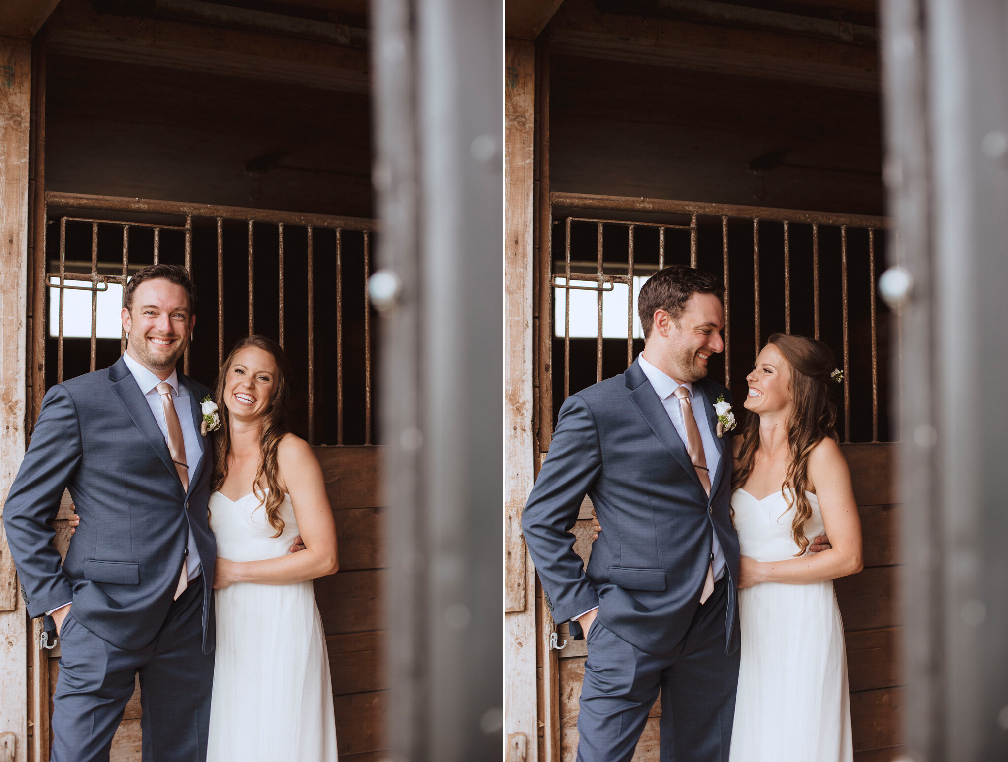 Bride and Groom portraits in horse barn in south georgian bay