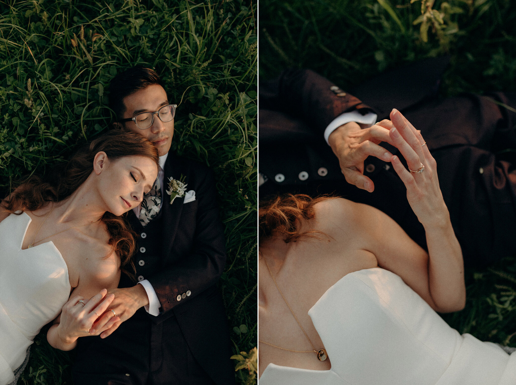 golden hour wedding portraits in the field