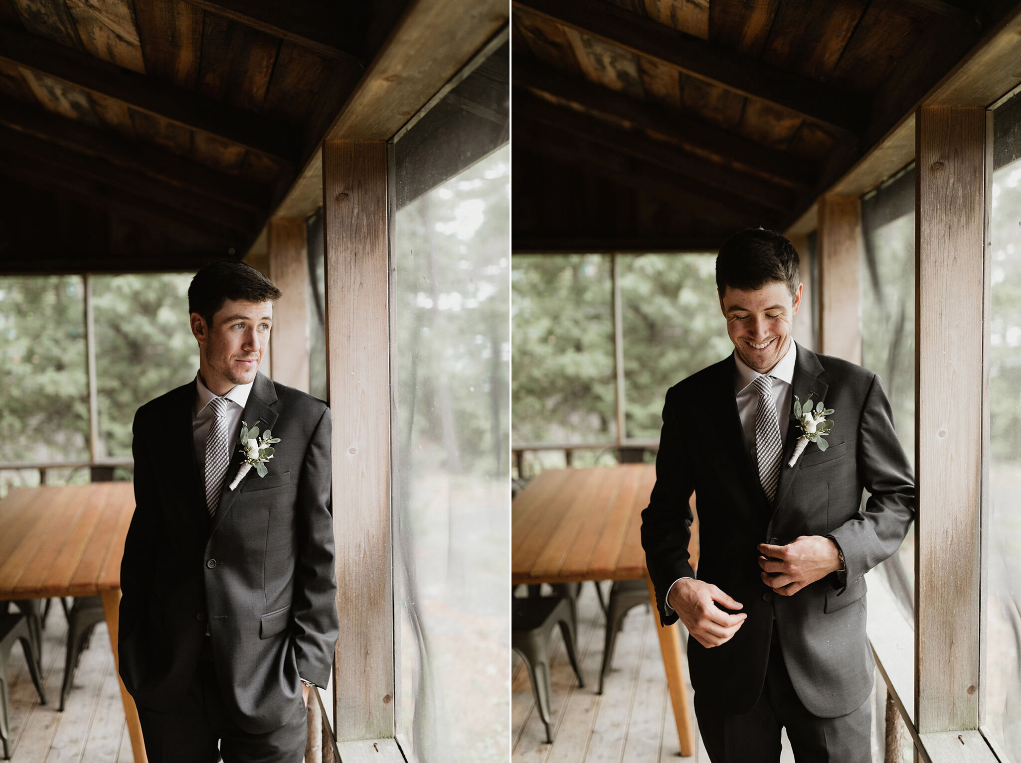 Groom getting ready Point Au Baril Camp wedding