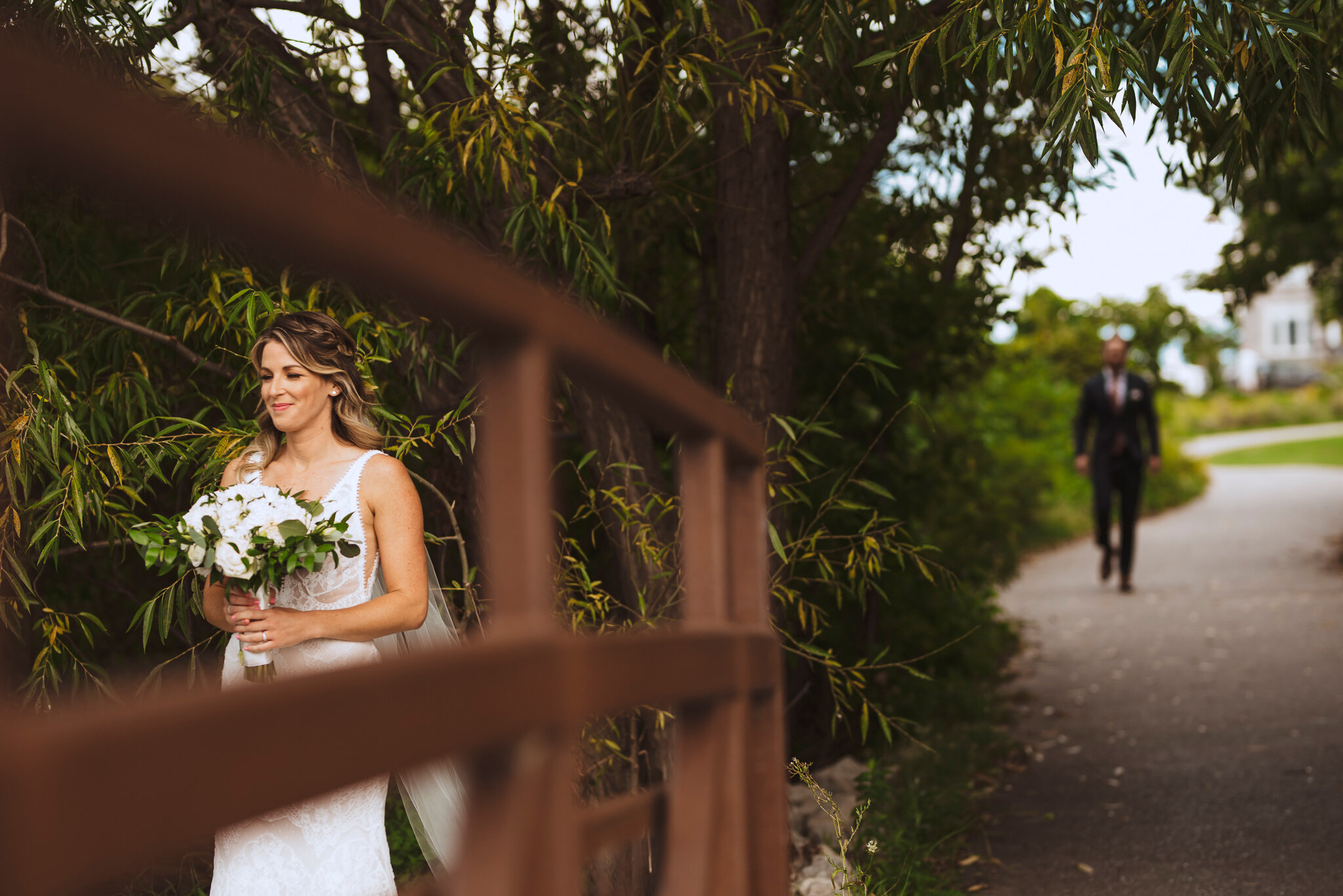 first look photos on a bridge by jessica crandlemire